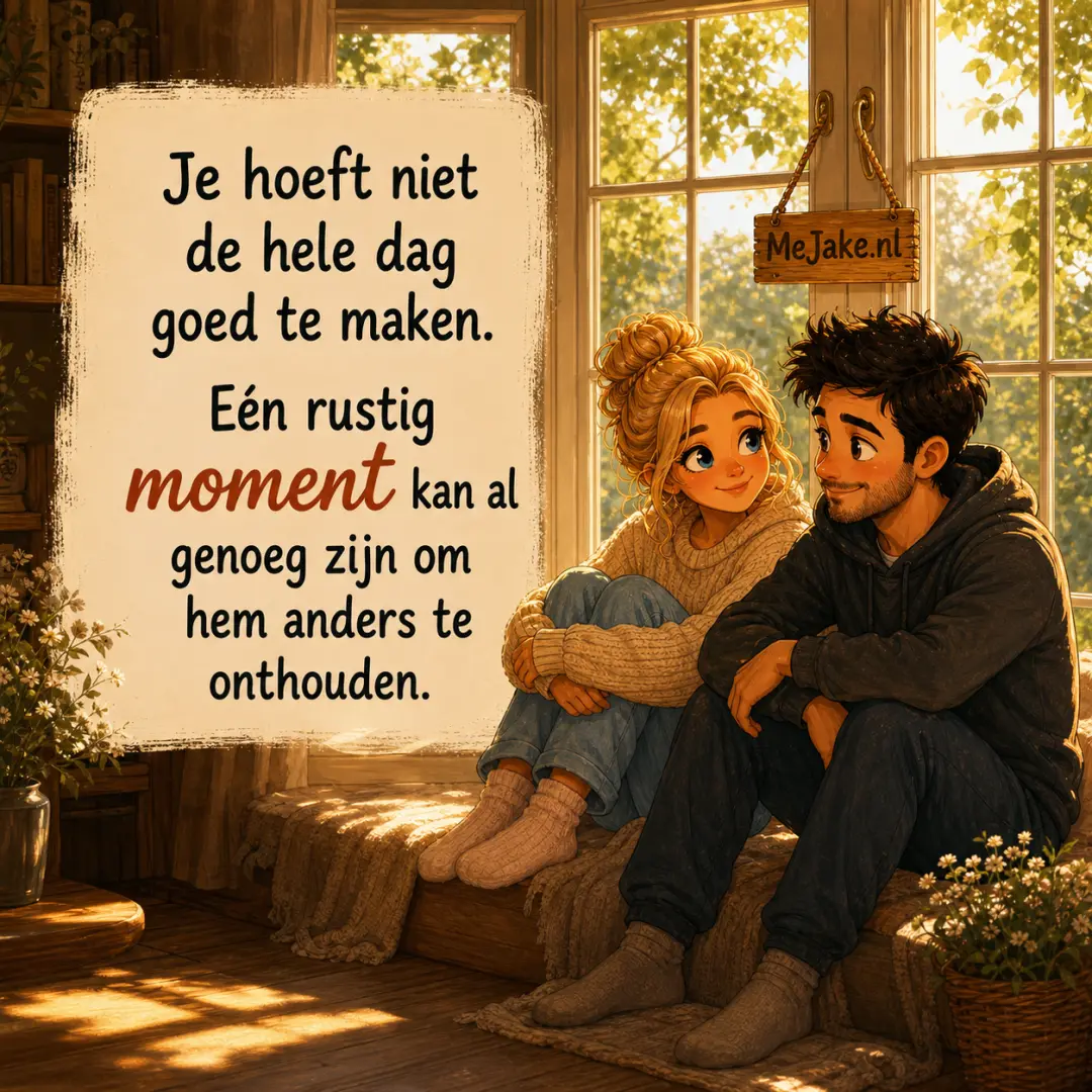 Illustratie bij de quote: Je hoeft niet de hele dag goed te maken. Eén rustig moment kan al genoeg zijn om hem anders te onthouden.