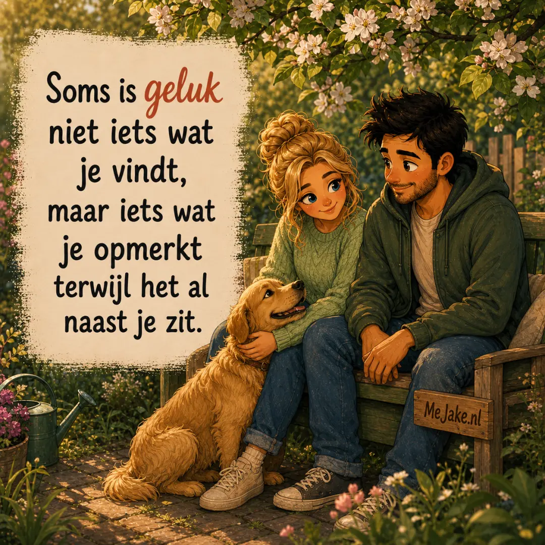Illustratie bij de quote: Soms is geluk niet iets wat je vindt, maar iets wat je opmerkt terwijl het al naast je zit.