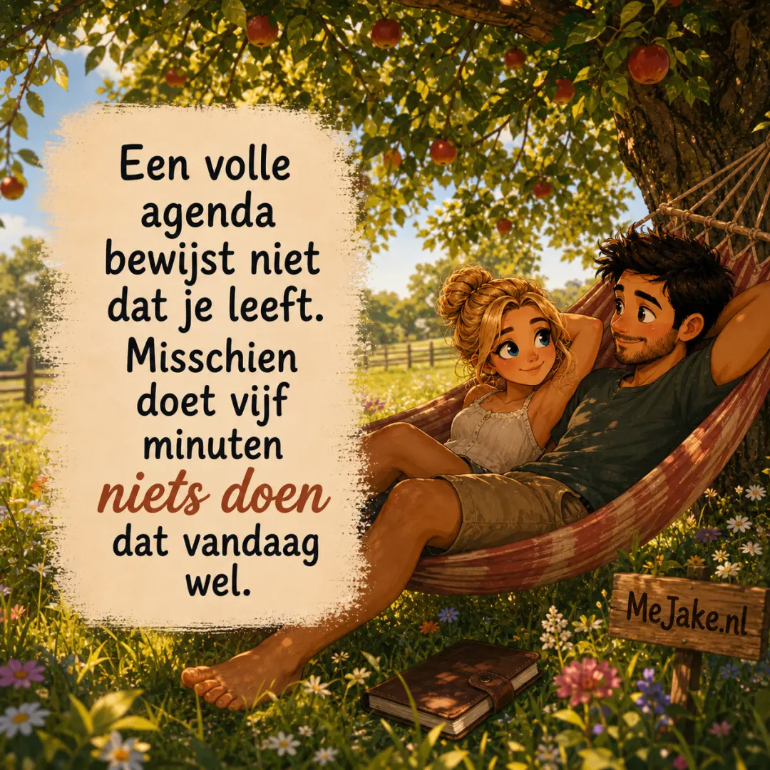 Illustratie bij de quote: Een volle agenda bewijst niet dat je leeft. Misschien doet vijf minuten niets doen dat vandaag wel.