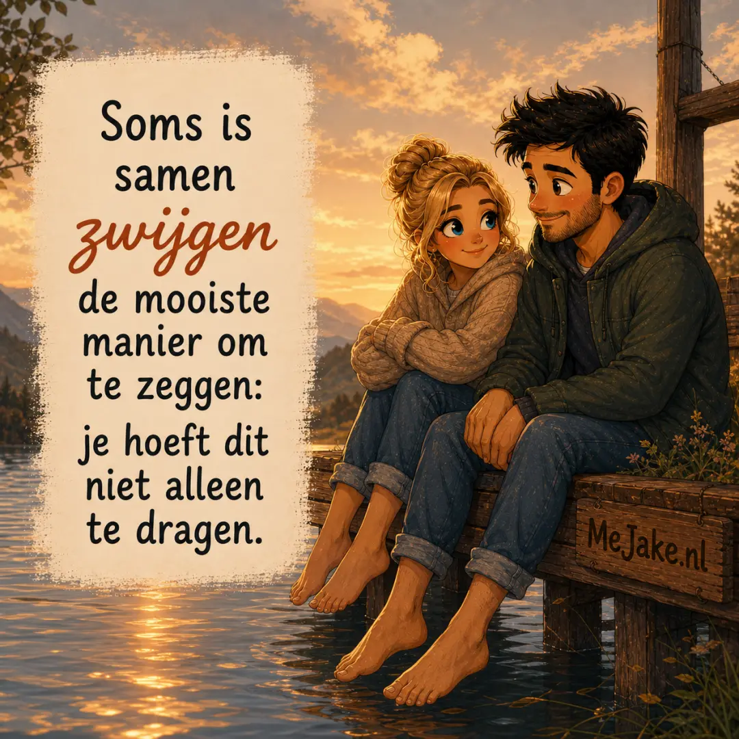 Illustratie bij de quote: Soms is samen zwijgen de mooiste manier om te zeggen: je hoeft dit niet alleen te dragen.