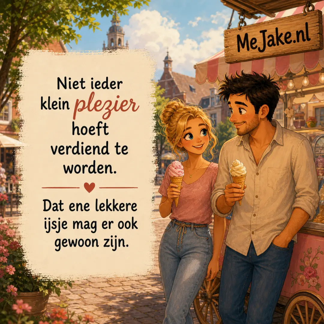 Illustratie bij de quote: Niet ieder klein plezier hoeft verdiend te worden. Dat ene lekkere ijsje mag er ook gewoon zijn.