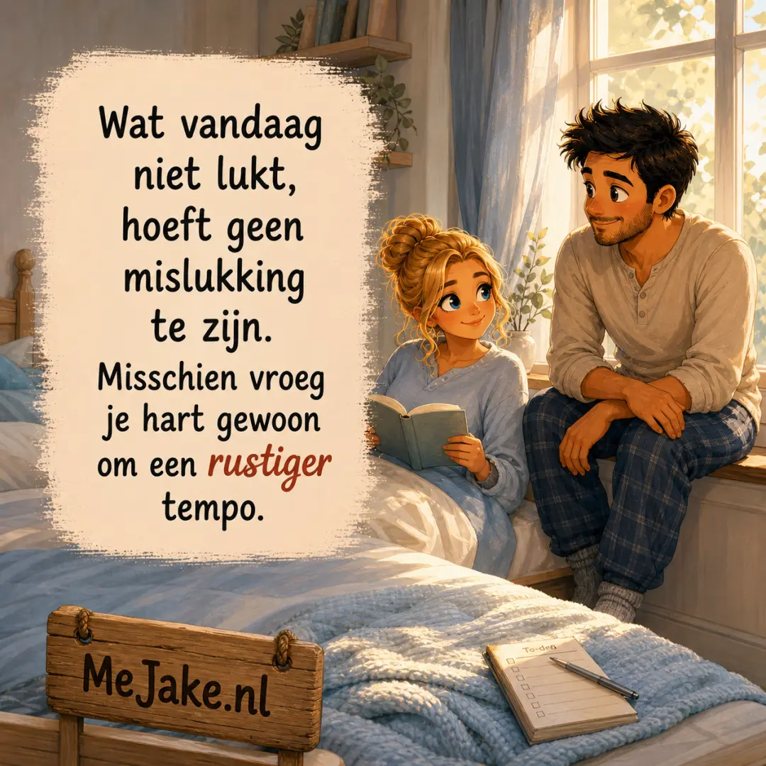 Illustratie bij de quote: Wat vandaag niet lukt, hoeft geen mislukking te zijn. Misschien vroeg je hart gewoon om een rustiger tempo.