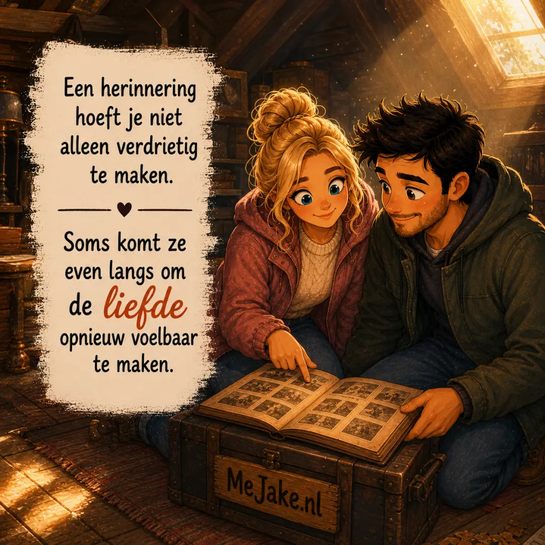 Illustratie bij de quote: Een herinnering hoeft je niet alleen verdrietig te maken. Soms komt ze even langs om de liefde opnieuw voelbaar te maken.
