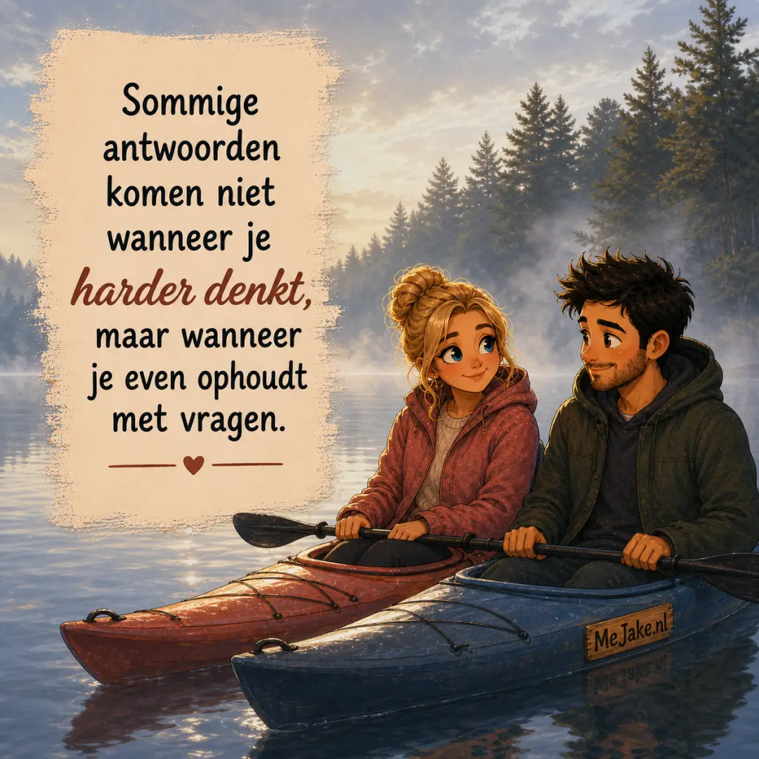 Illustratie bij de quote: Sommige antwoorden komen niet wanneer je harder denkt, maar wanneer je even ophoudt met vragen.