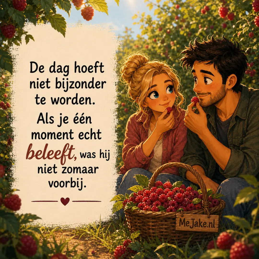 Illustratie bij de quote: De dag hoeft niet bijzonder te worden. Als je één moment echt beleeft, was hij niet zomaar voorbij.