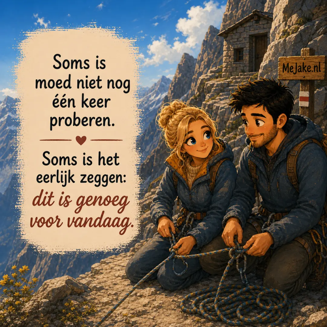 Illustratie bij de quote: Soms is moed niet nog één keer proberen. Soms is het eerlijk zeggen: dit is genoeg voor vandaag.