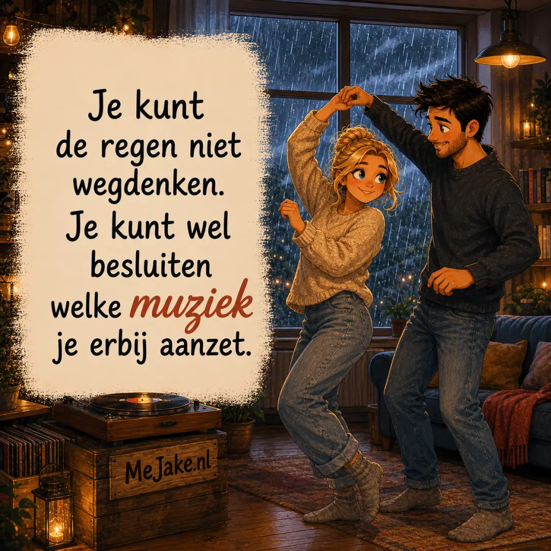 Illustratie bij de quote: Je kunt de regen niet wegdenken. Je kunt wel besluiten welke muziek je erbij aanzet.