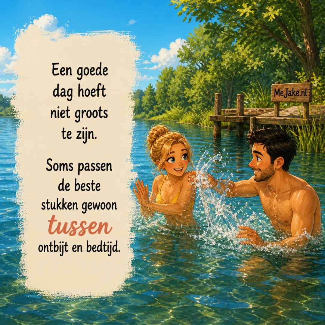 Illustratie bij de quote: Een goede dag hoeft niet groots te zijn. Soms passen de beste stukken gewoon tussen ontbijt en bedtijd.