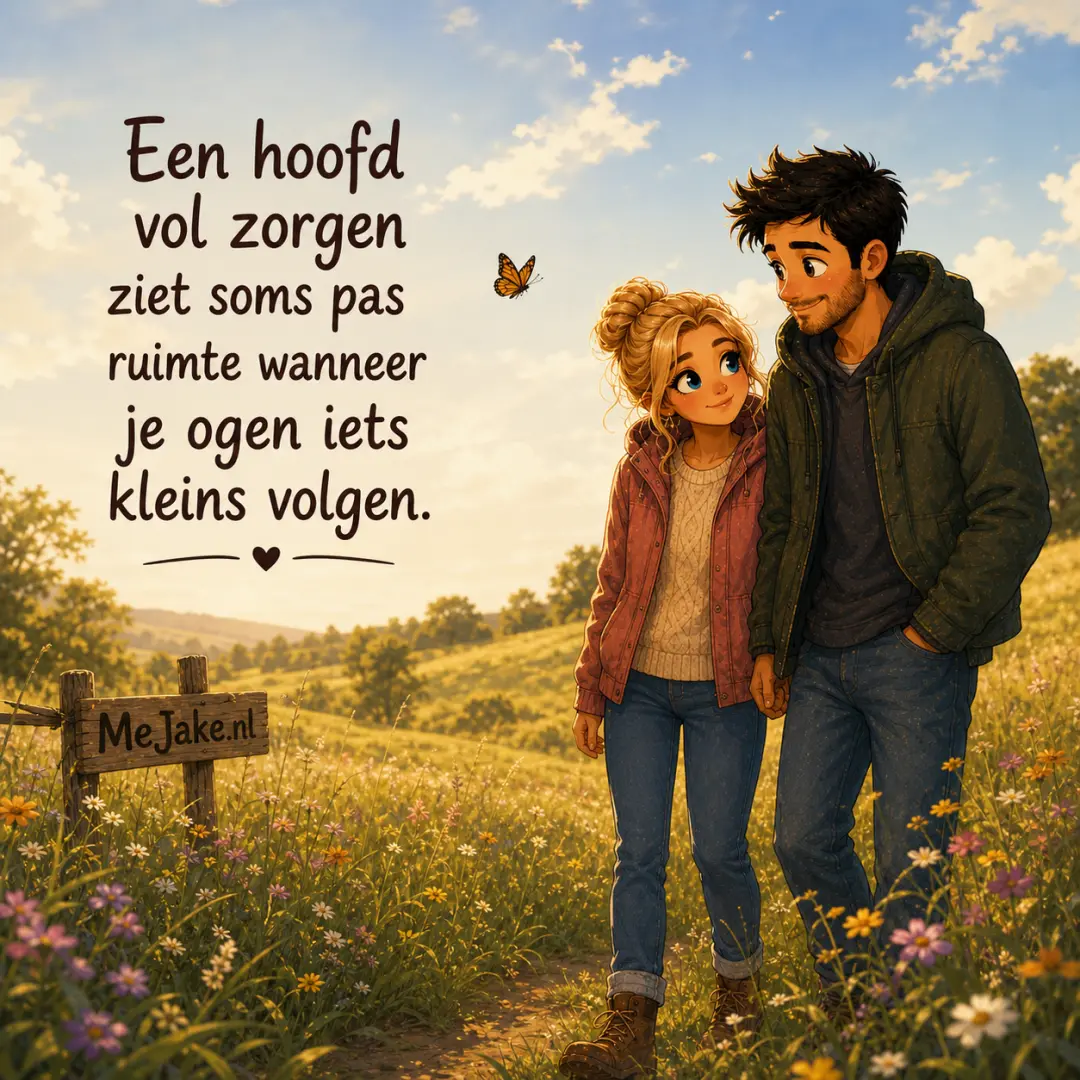 Illustratie bij de quote: Een hoofd vol zorgen ziet soms pas ruimte wanneer je ogen iets kleins volgen.