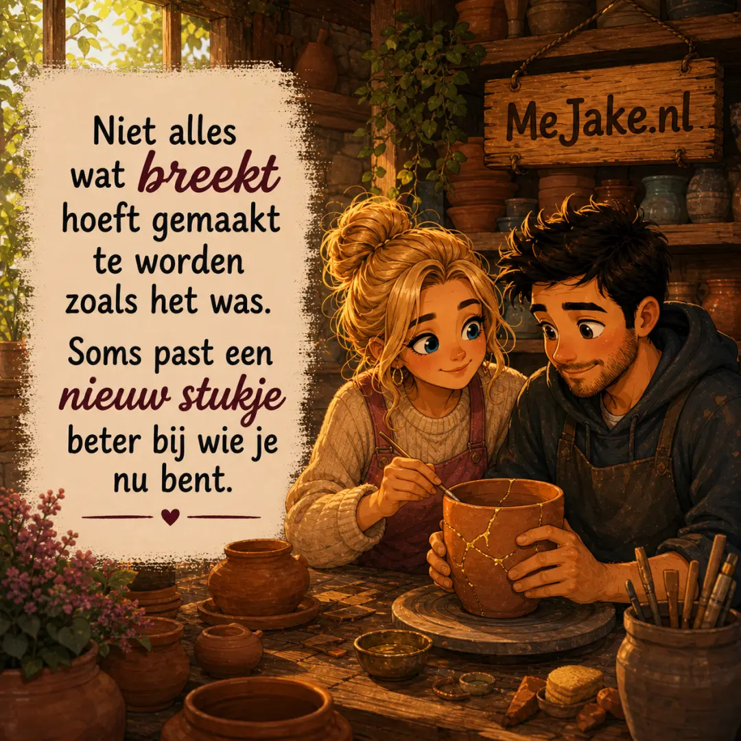 Illustratie bij de quote: Niet alles wat breekt hoeft gemaakt te worden zoals het was. Soms past een nieuw stukje beter bij wie je nu bent.