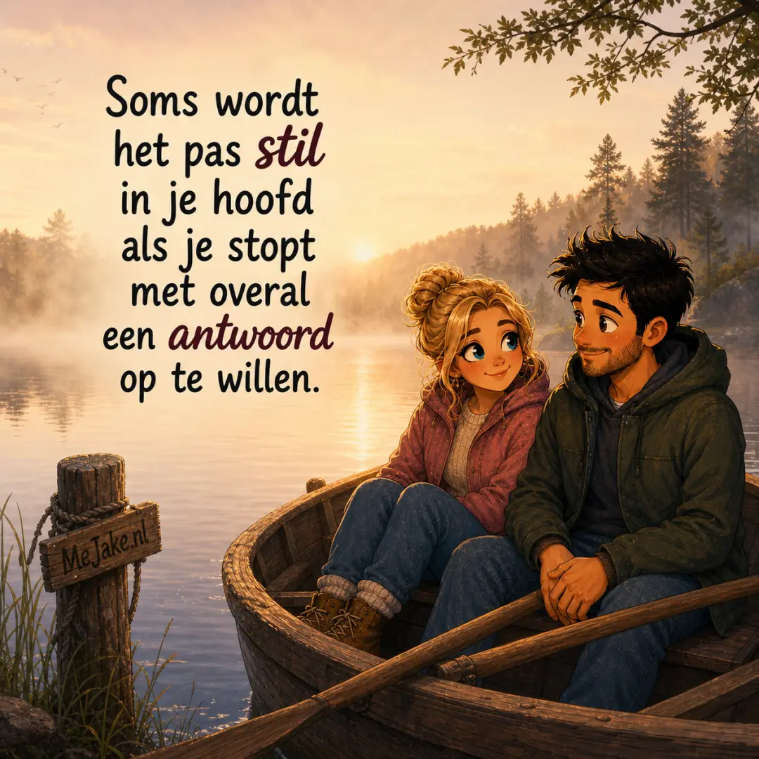Illustratie bij de quote: Soms wordt het pas stil in je hoofd als je stopt met overal een antwoord op te willen.