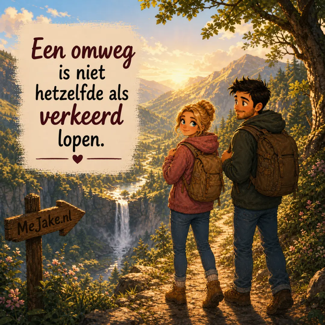Illustratie bij de quote: Een omweg is niet hetzelfde als verkeerd lopen.