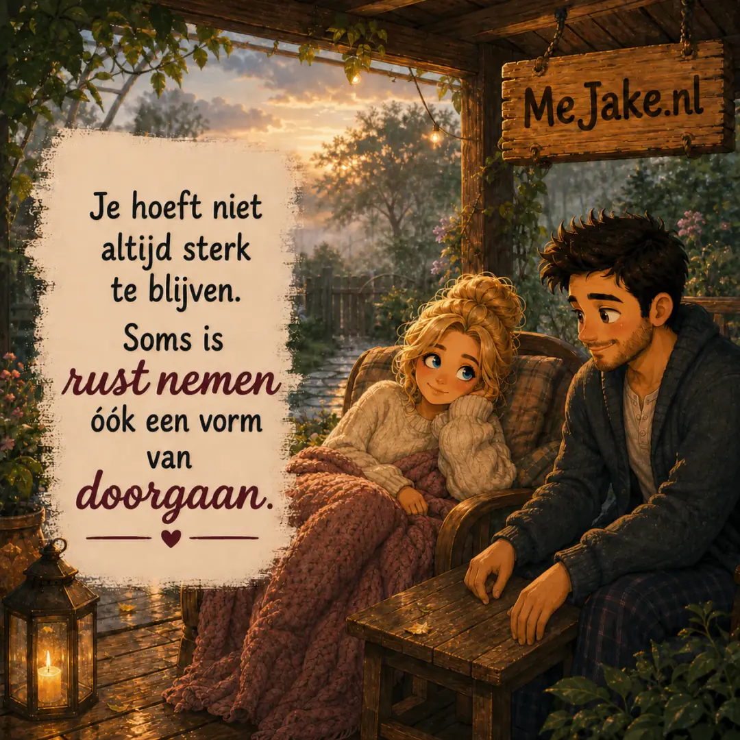 Illustratie bij de quote: Je hoeft niet altijd sterk te blijven. Soms is rust nemen óók een vorm van doorgaan.