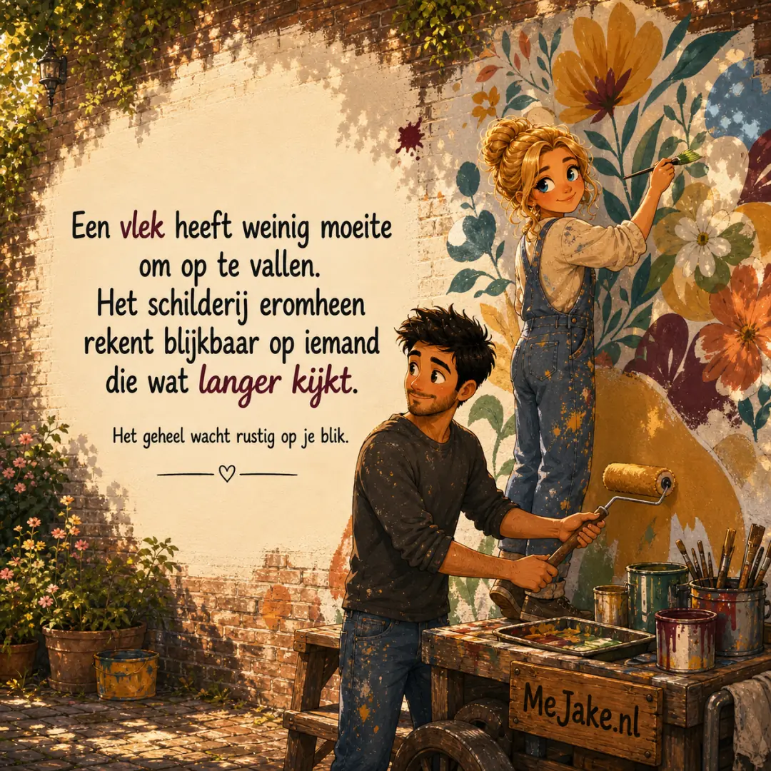 Illustratie bij de quote: Een vlek heeft weinig moeite om op te vallen. Het schilderij eromheen rekent blijkbaar op iemand die wat langer kijkt.