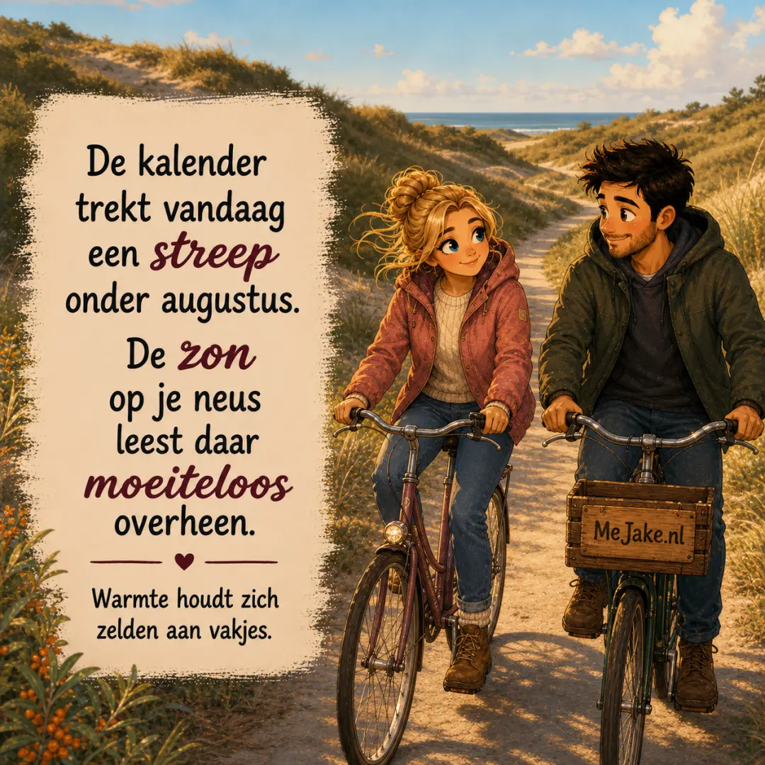 Illustratie bij de quote: De kalender trekt vandaag een streep onder augustus. De zon op je neus leest daar moeiteloos overheen.