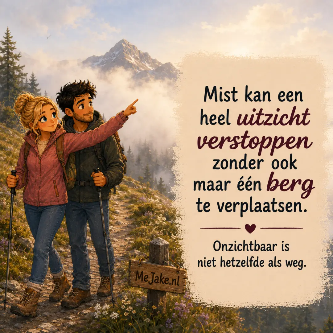 Illustratie bij de quote: Mist kan een heel uitzicht verstoppen zonder ook maar één berg te verplaatsen.