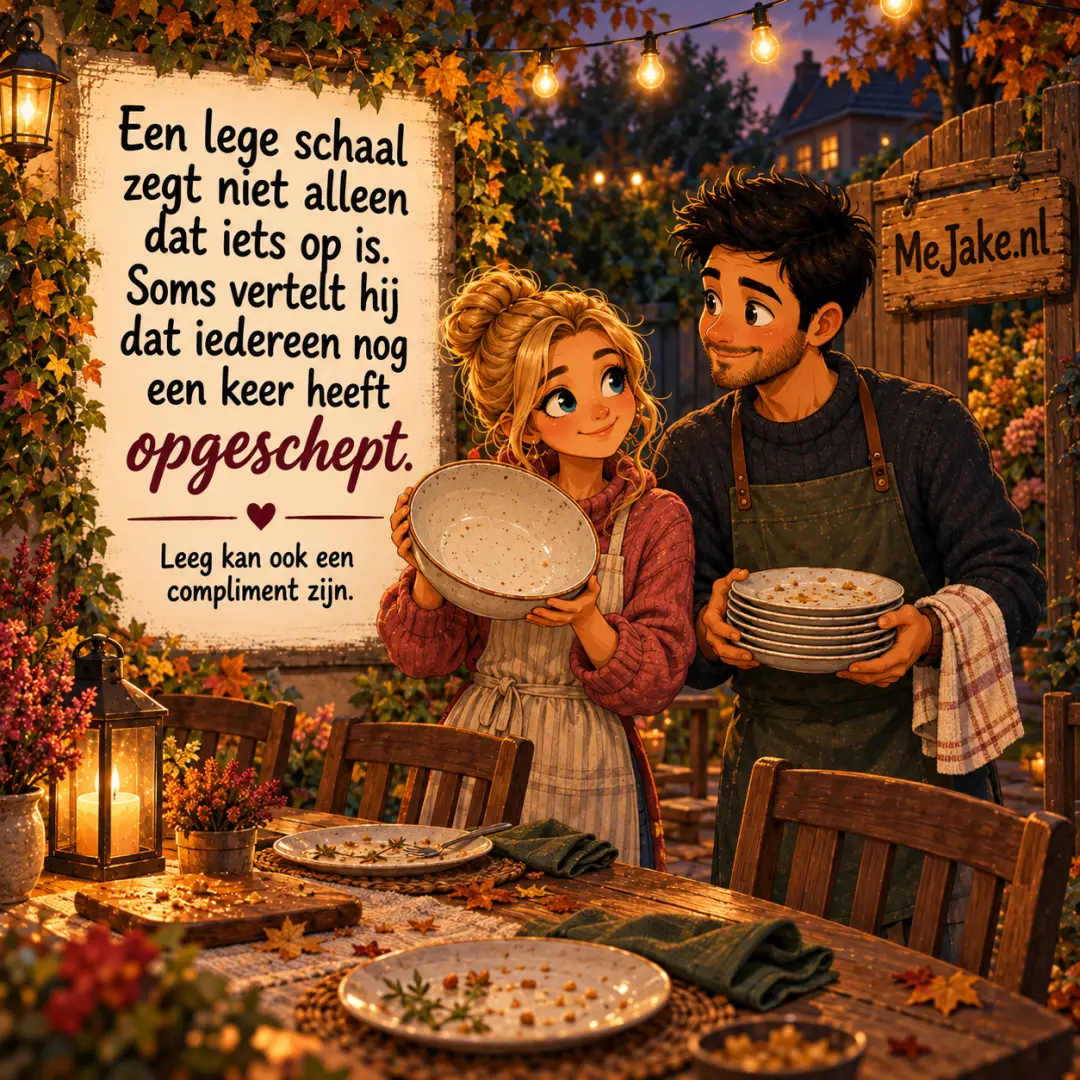 Illustratie bij de quote: Een lege schaal zegt niet alleen dat iets op is. Soms vertelt hij dat iedereen nog een keer heeft opgeschept.