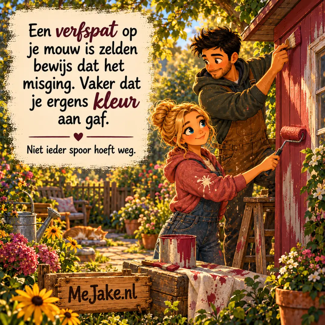 Illustratie bij de quote: Een verfspat op je mouw is zelden bewijs dat het misging. Vaker dat je ergens kleur aan gaf.
