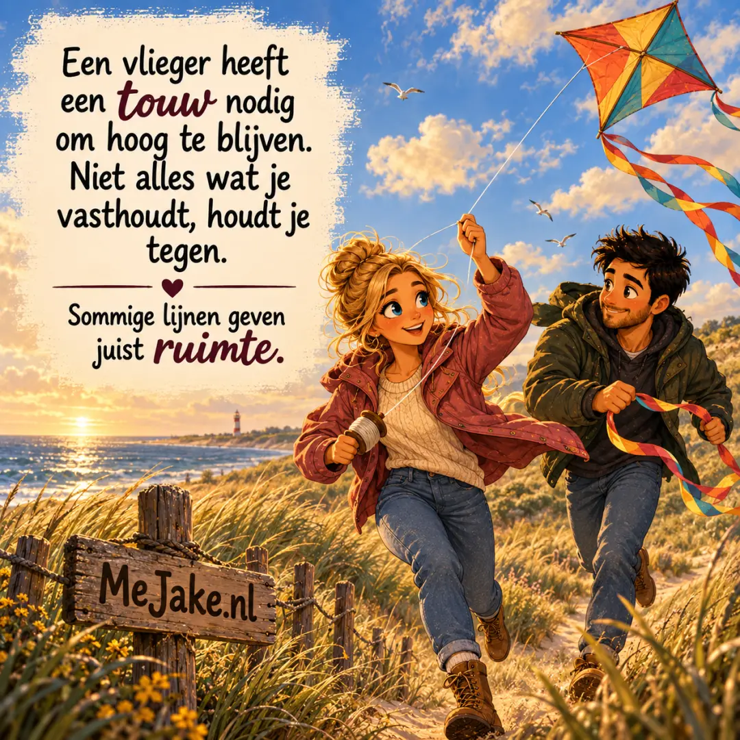 Illustratie bij de quote: Een vlieger heeft een touw nodig om hoog te blijven. Niet alles wat je vasthoudt, houdt je tegen.